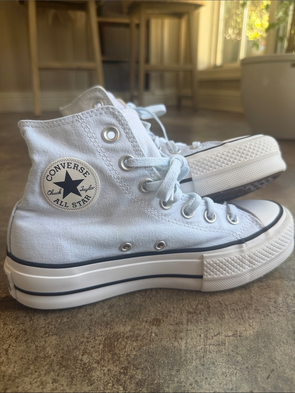Converse Platform High Top Sneakers - Pale Blue and White - Picture 1 of 9